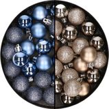 Merkloos / Sans marque Billiet - Vanlaere 40x stuks kleine kunststof kerstballen donkerblauw en champagne 3 cm
