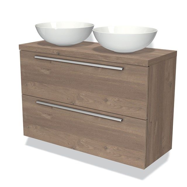 Maxaro Badkamermeubel Modulo Plato Slim 100cm Middenbruin Eiken 2 Lades