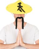 Boland Aziatisch Chinese verkleedset heren - hoedje geel met plaksnor