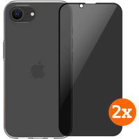BlueBuilt Back Cover iPhone 16e Transparant + Privacy Filter Screenprotector Glas Duo Pack