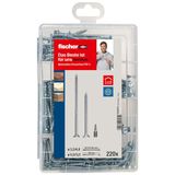 fischer Meister-Box PowerFast II Spaanplaatschroef, voorgesorteerde assortimentsdoos met 220 blauw verzinkte schroeven en 2 bits, verzonken kop, TX-aandrijving, gedeeltelijke en volledige