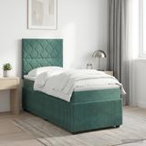 vidaXL LED Boxspringbed met Matras Donkergroen 90 x 200 cm Fluweel