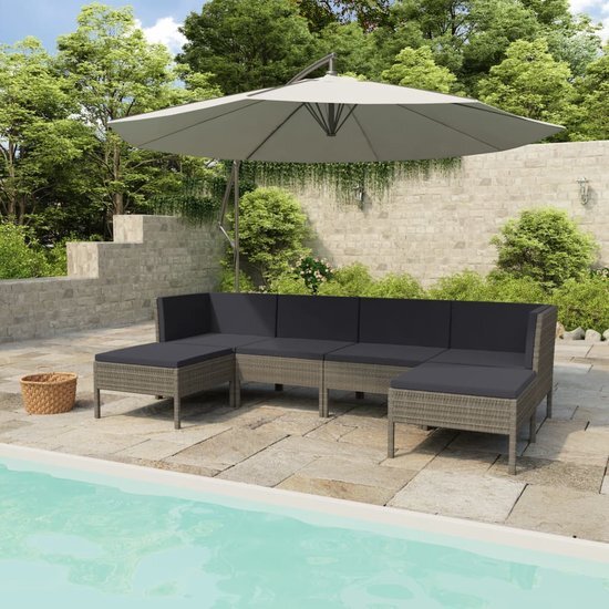 The Living Store Loungeset - PE-rattan - Grijs - 6-delig - 57x69x67cm - Incl - kussens