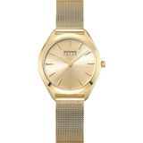 Bering - 17331-333 Dameshorloge op zonne-energie, kwartshorloge, 35 mm, goudkleurige roestvrijstalen kast en gouden wijzerplaat, Milanaise-armband, saffierglas, 5 ATM