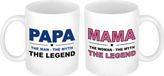 Bellatio Decorations Papa en mama the legend mok - Cadeau beker set voor Papa en Mama - Moederdag en Vaderdag cadeautje