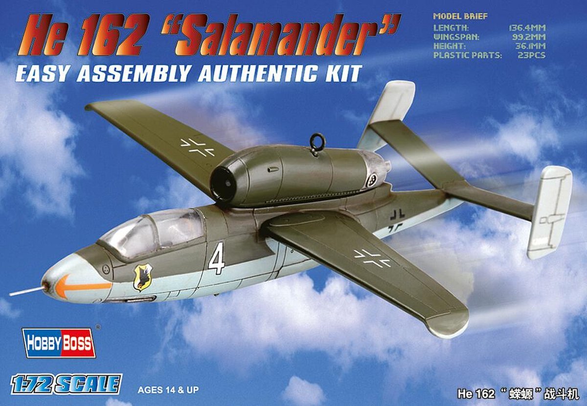 Hobbyboss 1/72 HEINKEL HE 162 SALAMANDER - modelbouwsets, hobbybouwspeelgoed voor kinderen, modelverf en accessoires