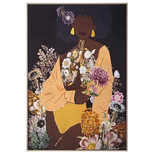 DRW Rechthoekige afbeelding op canvas, print met bloemen, natuurlijke lijst, 80 x 4 x 120 cm