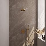 Brauer Gold Edition Thermostatische Regendoucheset Inbouw - Hoofddouche 20 cm - Gebogen Wandarm - 3 Weg - Handdouche Rond - Doucheslang - Wandaansluitbocht - Geborsteld Goud