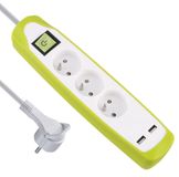 Electraline Gummy 35603 stekkerdoos met 3 stopcontacten en 2 USB-poorten, siliconen afdekking, schokbestendig, kabel 2 m, platte stekker
