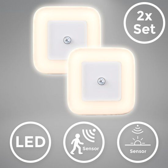 B.K.Licht - Set van 2 LED Nachtlampjes - met bewegingssensor - warm wit licht - nachtlamp plug-in/stopcontact - wit stekkerlampje