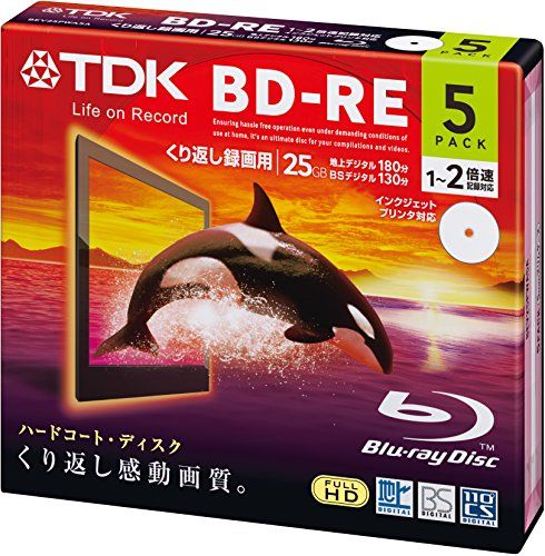 TDK Blu-ray BD-RE Herschrijfbare schijf 25 GB 2x Speed 5 Pack | Blu-ray Disc Rewritable Format Ver. 2.1 (Japan Import)