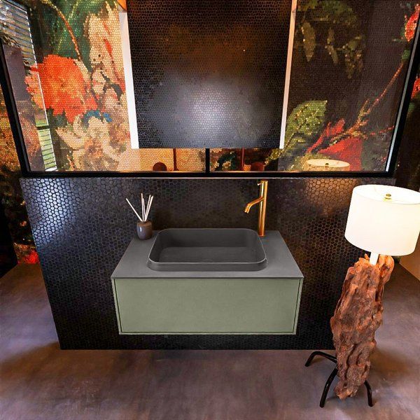 Mondiaz ERIN 80cm badmeubelset - Army - 1 lade - Dark grey wastafel