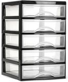 Plasticforte Ladeblokje/bureau organizer 5x lades - zwart/transparant - L18xB21xH28 cm - plastic