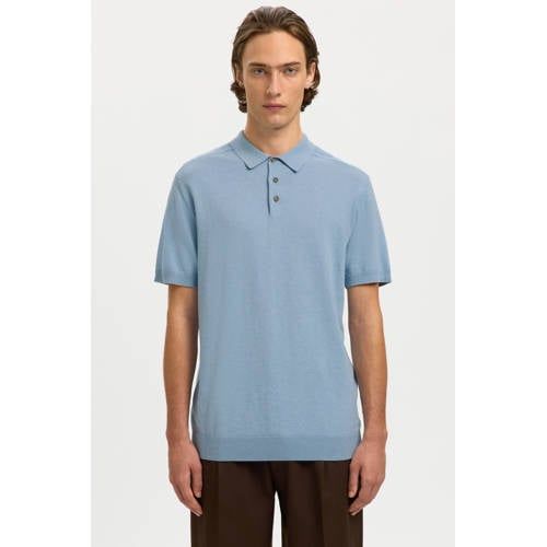 Selected Regular Polo Fijn Gebreid Lichtblauw