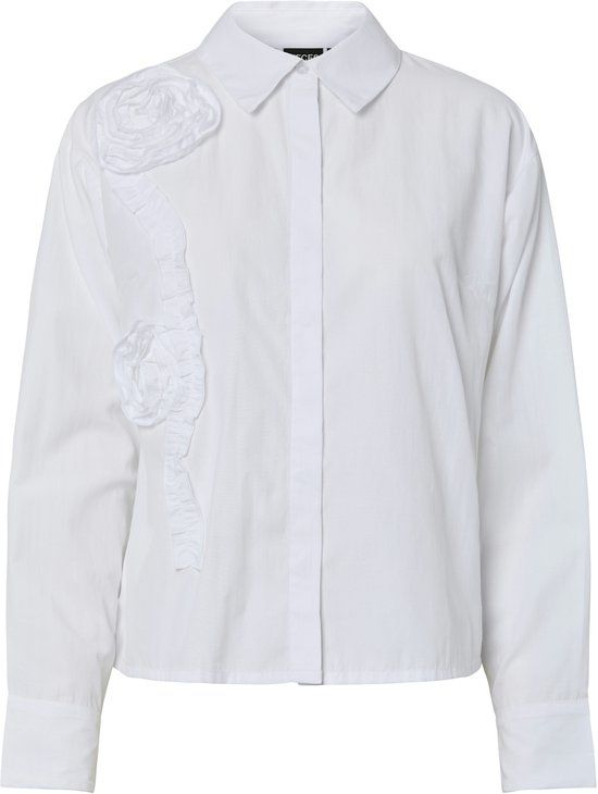 PIECES - PCFELINE LS ROSE SHIRT WVN D2D FSY - Meisjes - Blouses - Maat S - Polyester/Katoen - Wit