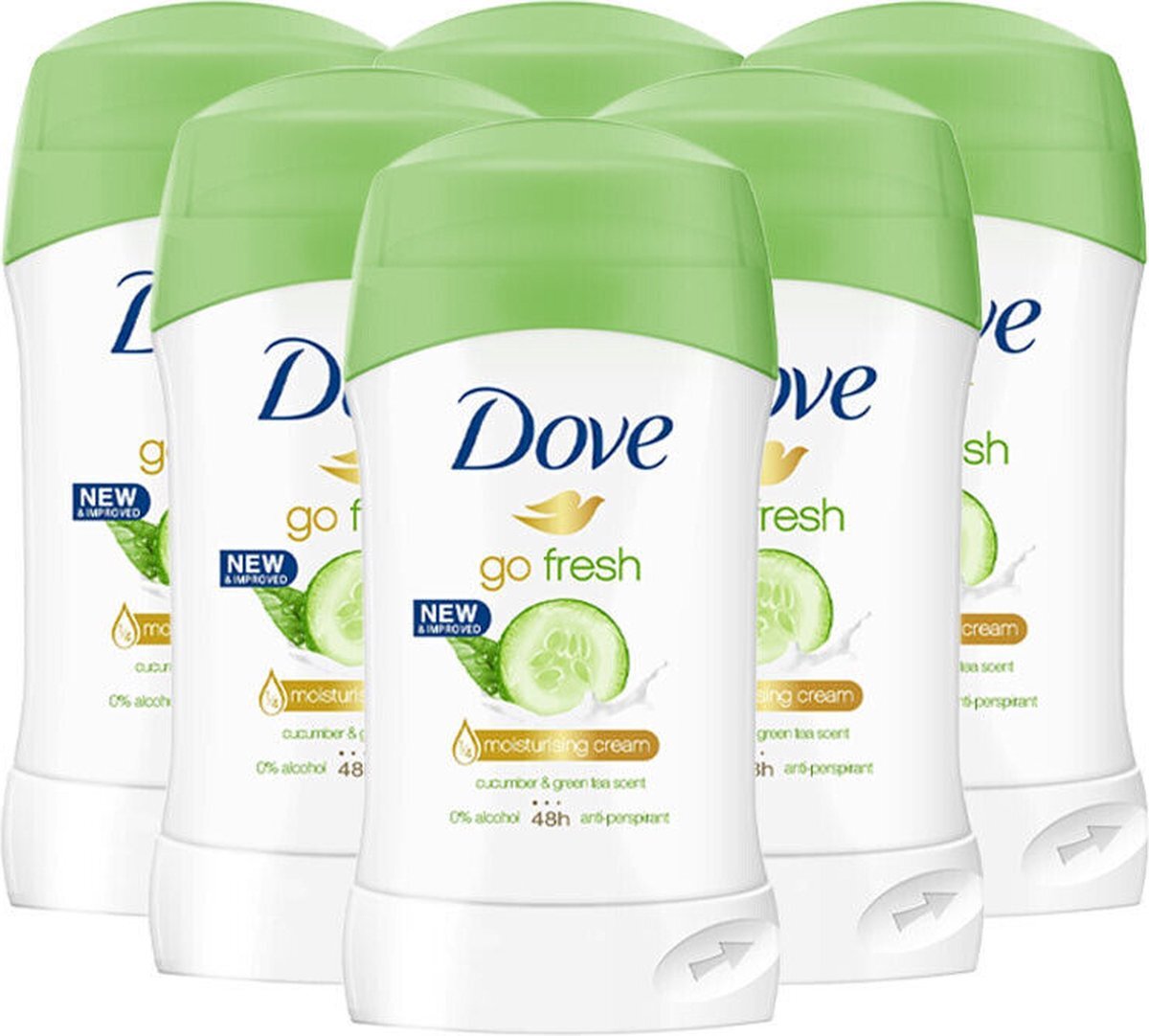 Dove Go Fresh Cucumber GreenTea Deodorant Solid Stick Fresh Dry - 6 x 40 ml - Deodorant vrouw voordeelverpakking