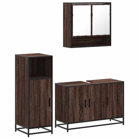 vidaXL 3-delige Badkamermeubelset bewerkt hout bruin eikenkleur