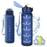 Vikaster Drinkfles, waterfles met rietje, 1000 ml, lekvrij, BPA-vrij, sportfles voor camping, yoga, gym, school, outdoor