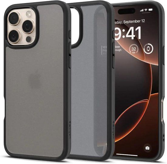 Spigen Ultra Hybrid Hoesje Geschikt voor Apple iPhone 16 Pro Max - Back Cover met Air Cushion - Frost Zwart
