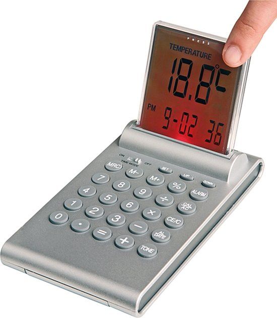Multifunctionele alarm klok met push-up LCD display - Zilver