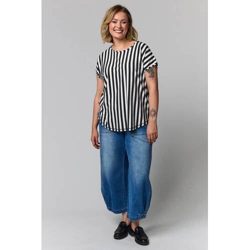 Gozzip Gestreepte Top - Zwart