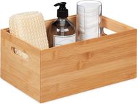 Merkloos Relaxdays Opbergdoos Bamboe Stapelbaar Zonder Deksel 14 x 30 x 20 cm Met Handgrepen Natuur