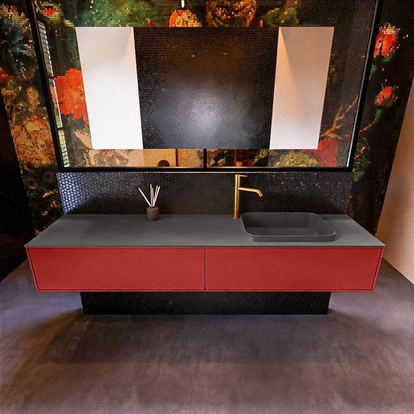 Mondiaz ERIN 200cm badmeubelset onderkast Fire 2 lades Wastafel RIDGE Dark grey ERIN11869