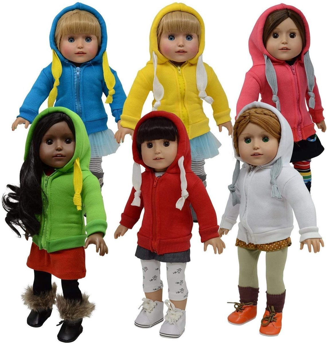 The New York Doll Collection Doll Hoodie Sweatshirt Set of 6 - T-Shirt met Capuchon voor 46cm Pop