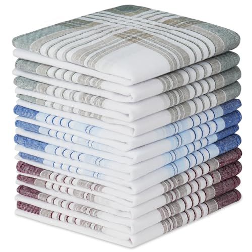 URAQT Heren Zakdoeken, Set van 12, 40 cm x 40 cm, Katoenmix, Stijl E