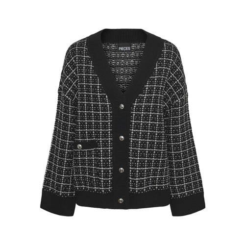 PIECES geruit vest PCNILJA zwart/wit/lurex
