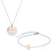 LIEBESKIND BERLIN Sieradenset, halsketting met twee munten en armband met hartvormige hanger, bicolor zilver/IP roségoud, schakelketting verstelbaar tot 45 cm, waterdicht en huidvriendelijk
