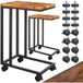 Lot de 2 tables d'appoint noires 50x35x65/70cm avec roulettes