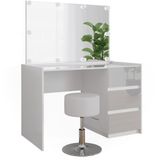 Vicco Marla Kaptafel – 120 cm met spiegel, kruk, LED-feeverlichting Wit Hoogglans