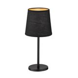 Fischer & Honsel Tafellamp Rimini | zandzwart mat| stoffen kap zwart Chintz binnen goudkleurig| H: 30 cm, D: 14 cm | met snoerschakelaar | 1x E14 max. 25 zonder lamp