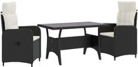 vidaXL - Buiten - Eettafel - Set - 3 - st - Zwart - en - Crème - Wit - poly - rattan