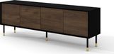 SHERWOOD TV-kast SHERWOOD 4D, 180 cm, noir mat / chêne Catania, façades fraisées. Meuble TV en MDF sur pieds. Buffet, commode, meuble Hi-Fi, table TV