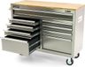 HBM 117 cm Verrijdbare Gereedschapswagen, Werkbank met Houten werkblad - RVS