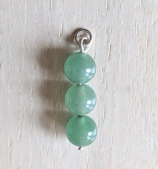 M-apART Aventurijn Hanger 925 Zilver - Licht Groen - Unisex - 3.5 cm
