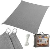 Merkloos Relaxdays Schaduwdoek - 4x5 m - Rechthoekig - UV-bescherming - Donkergrijs