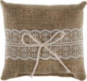 Santex Bruiloft/Huwelijk trouwringen kussentje/ringkussen - jute/kant - 12 x 12 cm
