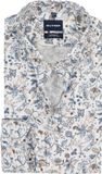 OLYMP Luxor modern fit chemise - dobby - blanc avec motif vert olive et bleu - Repassage facile - Tour de cou : 43 (taille UE : XL)