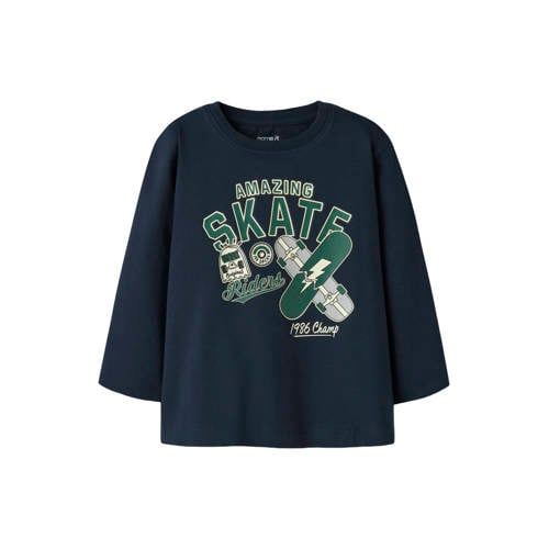 NAME IT MINI rechtvallende longsleeve met print - donkerblauw