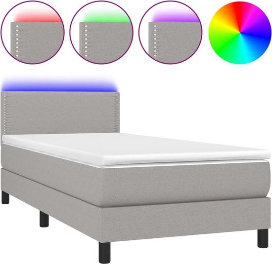 vidaXL Boxspring met matras en LED stof lichtgrijs 100x200 cm