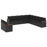 vidaXL 11-delige Loungeset met Kussens, Poly Rattan, Zwart