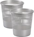 Plasticforte Afvalemmer - 2x stuks - 10 liter - 28 cm - kunststof - zilver