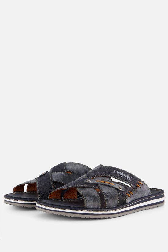 Rieker Serbia Slippers blauw Leer - Maat 44
