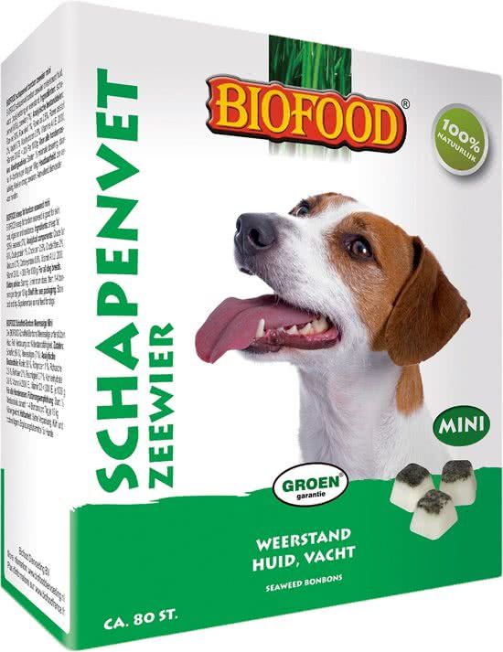BIOFOOD Mini Schapenvetbonbons met Zeewier - Hond - Voedingssupplement - 3 x 80 bonbons