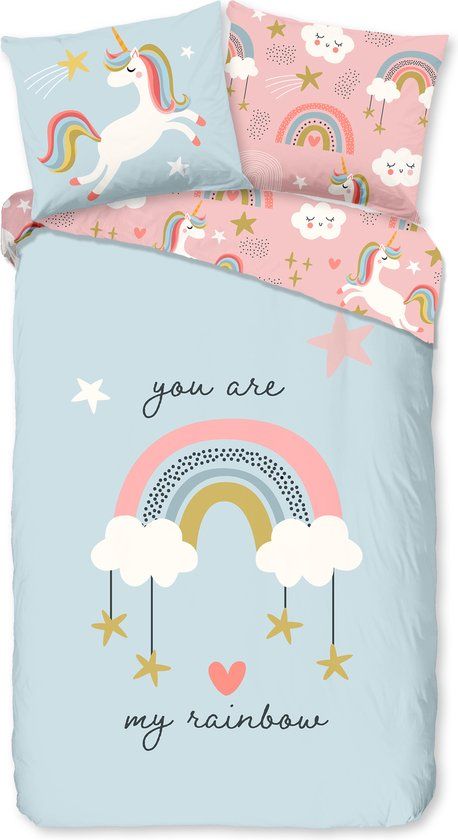 Good Morning dekbedovertrek eenhoren en regenbogen - 1 persoons 140x200/220 cm - Multi - 100% Katoen renforce