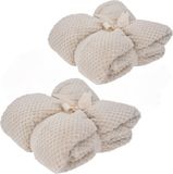 H&S Collection Fleece dekens/plaids - 2x - creme - 130 x 170 cm