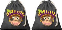 Bellatio Decorations Katoenen Pietenzak / strooizak - 6x - zwart - met sluitkoord - roetveeg Piet - voor pepernoten / cadeauzak